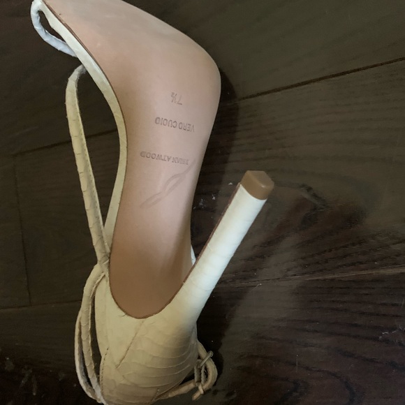 Brian Atwood "Labrea" Snakeskin Sandals in White - Picture 4 of 5